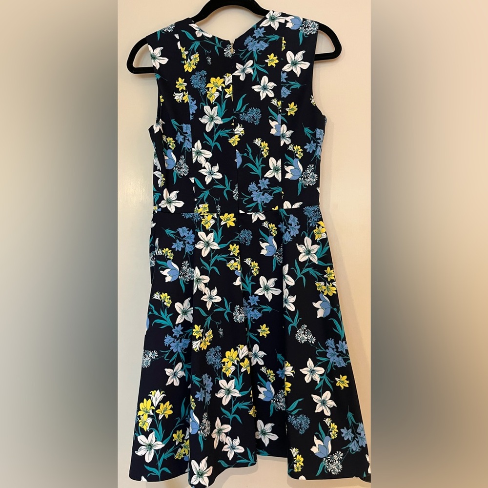 Draper James Navy Strapless Dress with White, Teal & Yellow Floral Print